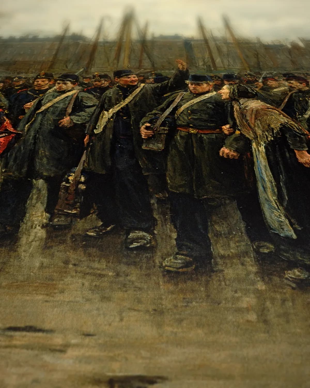 Transport koloniale soldaten op geweven fluweel, uitsnede 3 van 3