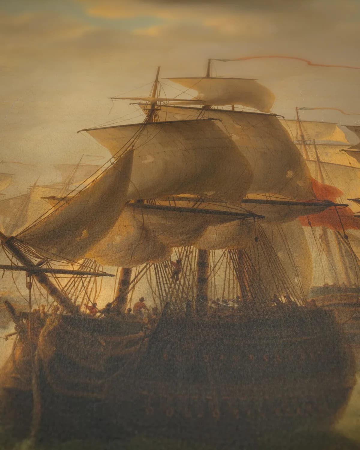 Treffen van de Nederlandse en Britse vloot op geweven fluweel, uitsnede 3 van 3