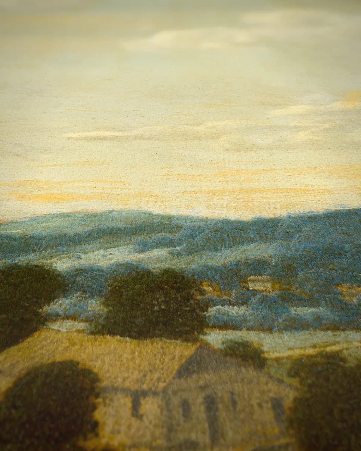 Tropisch landschap met figuren op geweven fluweel, uitsnede 1 van 3