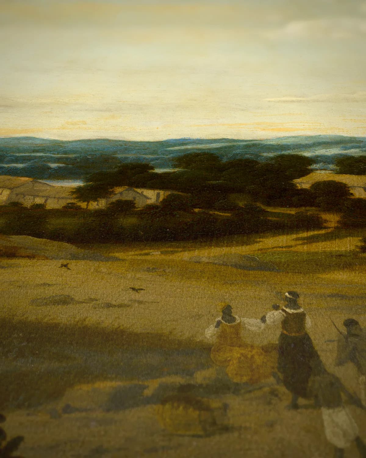 Tropisch landschap met figuren op geweven fluweel, uitsnede 3 van 3