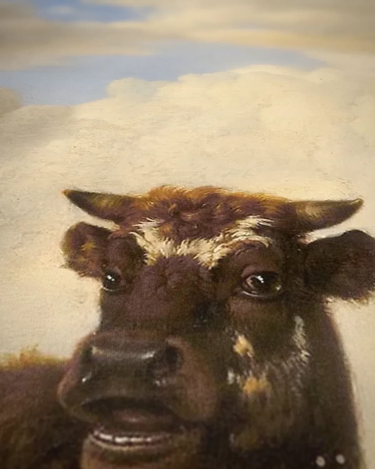 Twee koeien en een jonge stier bij een hek op geweven fluweel, uitsnede 3 van 3
