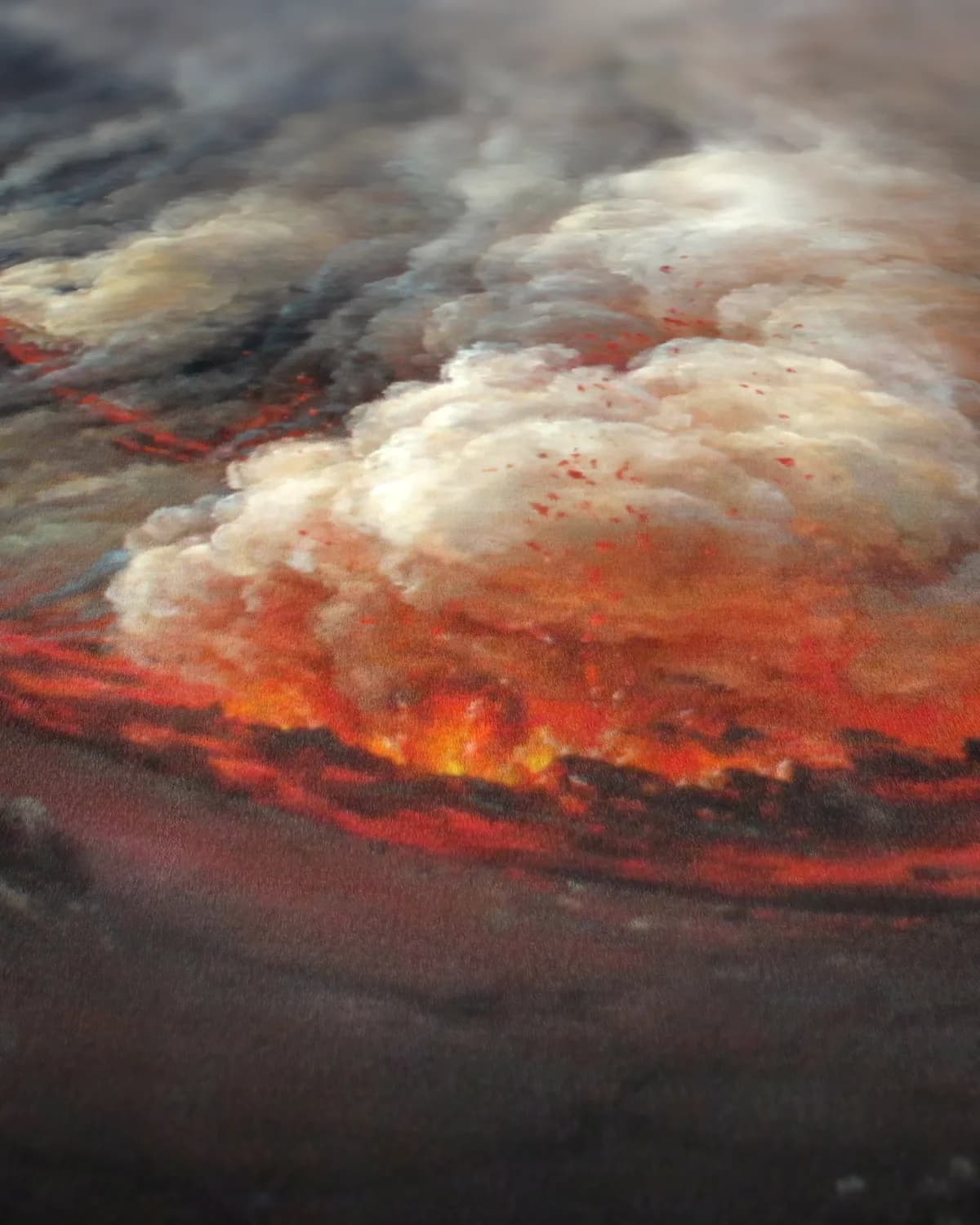 Uitbarsting van de Vesuvius, december 1820 op geweven fluweel, uitsnede 3 van 3