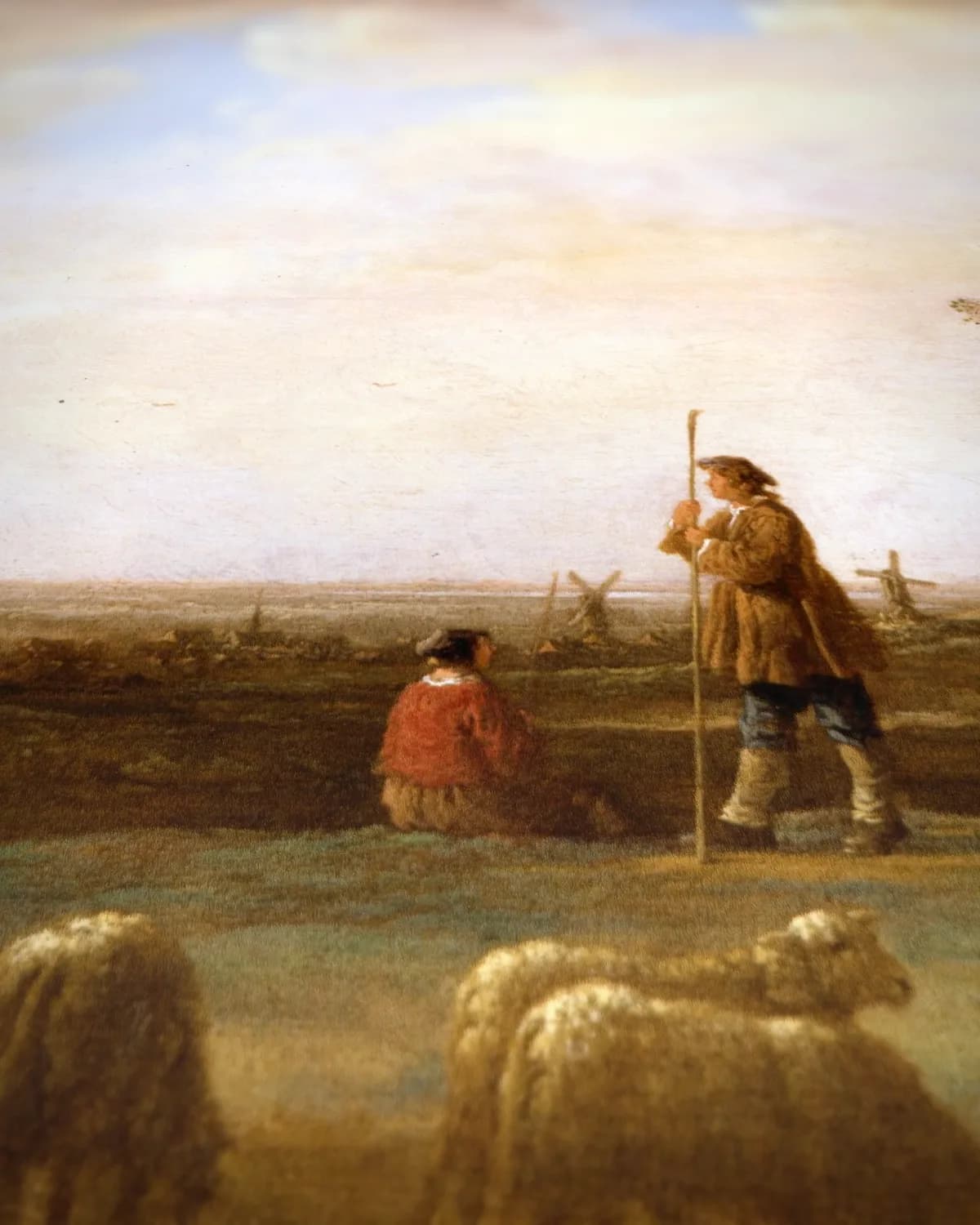 Uitzicht over de vlakte met herder en vee op geweven fluweel, uitsnede 3 van 3
