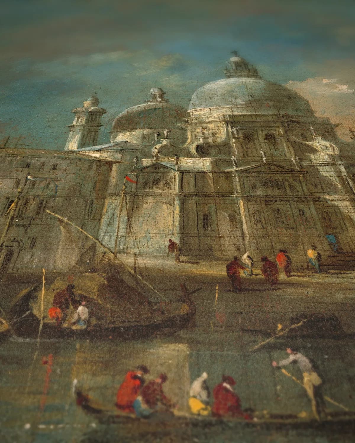 Venetië: Santa Maria della Salute aan het water op geweven fluweel, uitsnede 3 van 3