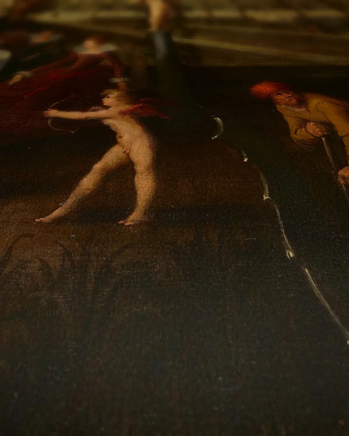 Venus, Bacchus en Ceres met stervelingen in een minnetuin op geweven fluweel, uitsnede 1 van 3