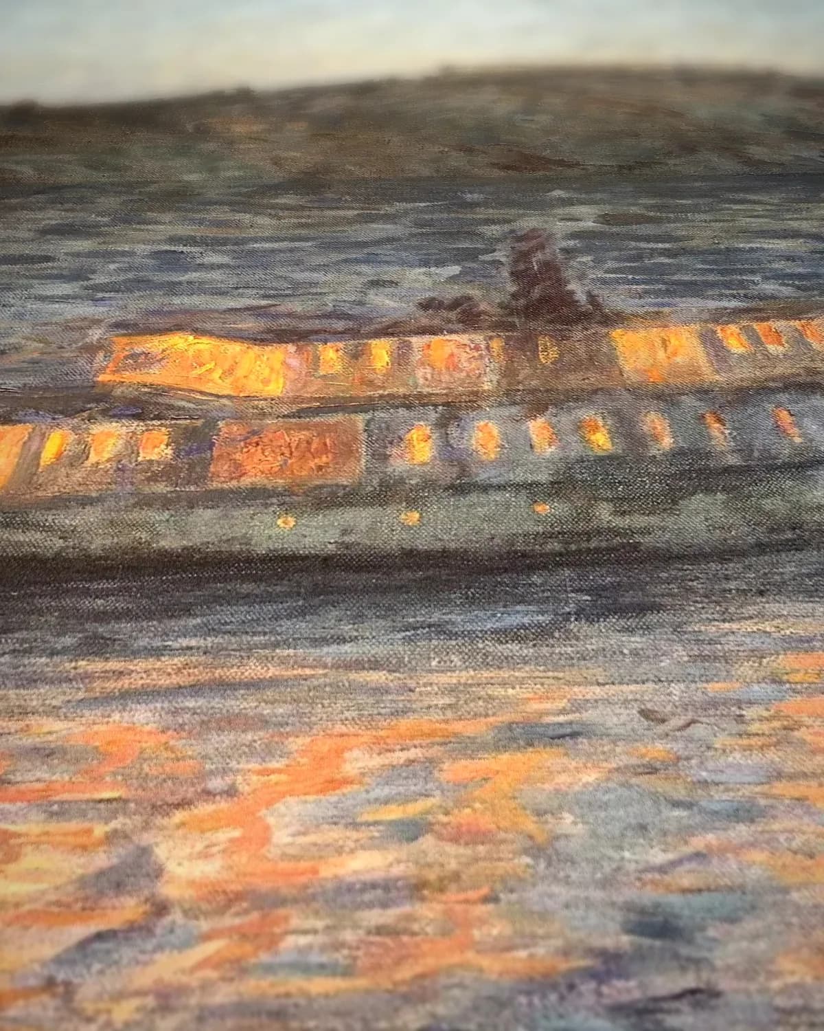Verlichte stoomboot op geweven fluweel, uitsnede 3 van 3
