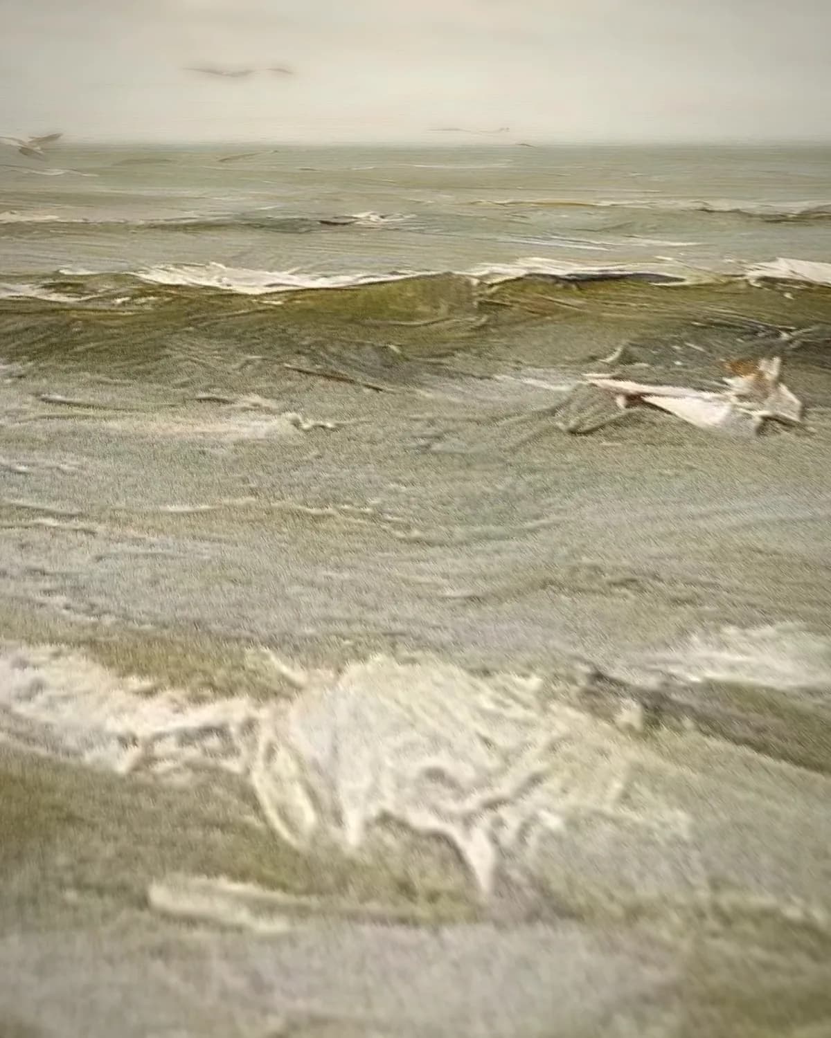 Vogels boven de branding op geweven fluweel, uitsnede 2 van 3