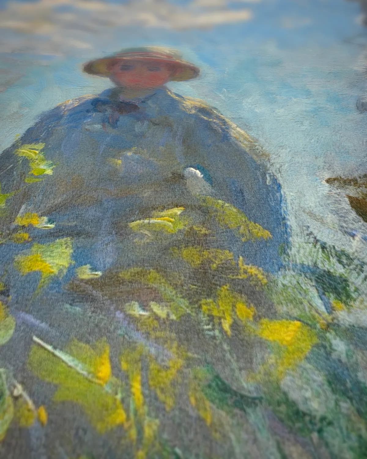 Vrouw met parasol, Madame Monet en haar zoon op geweven fluweel, uitsnede 1 van 3