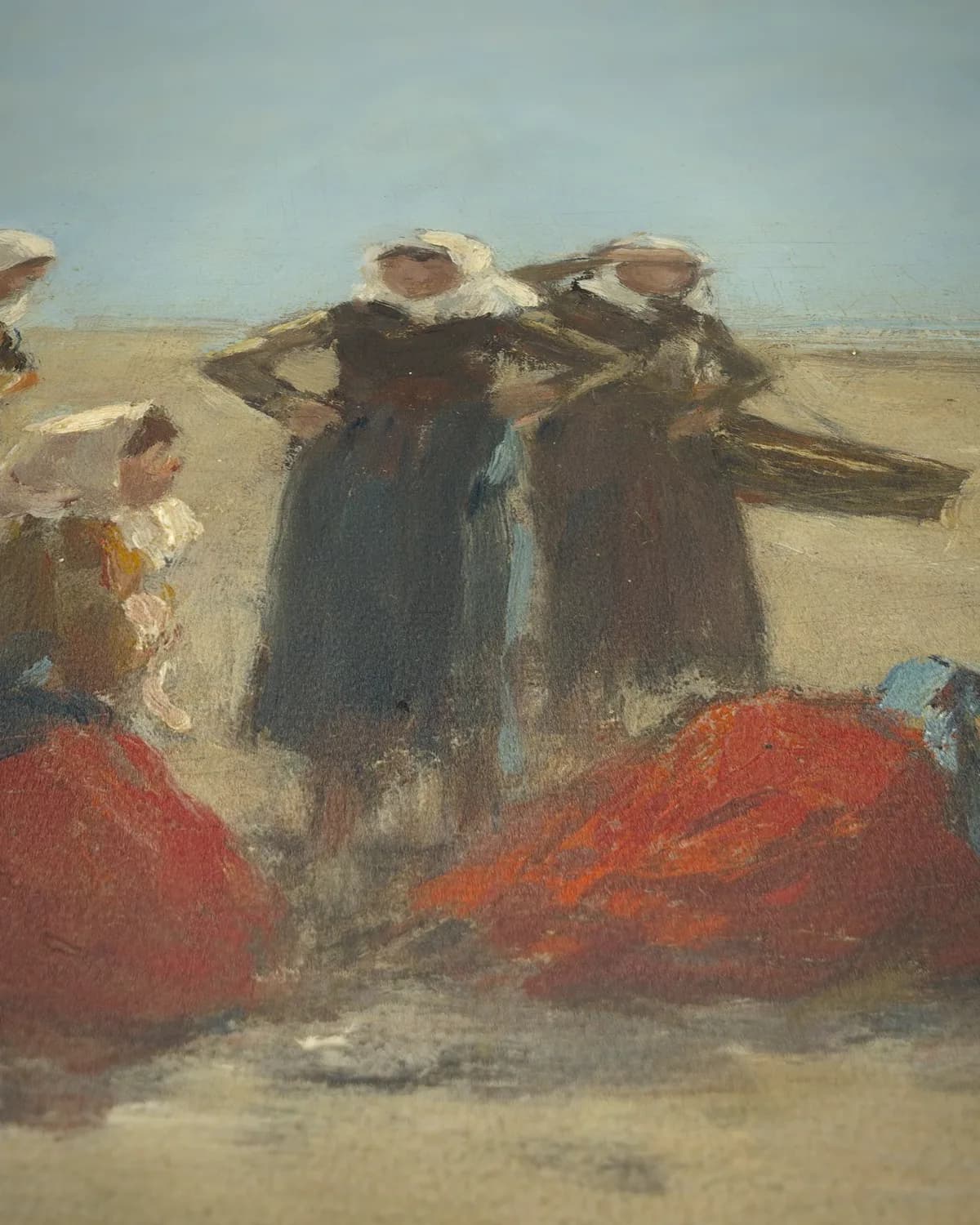 Vrouwen op het strand van Berck op geweven fluweel, uitsnede 3 van 3