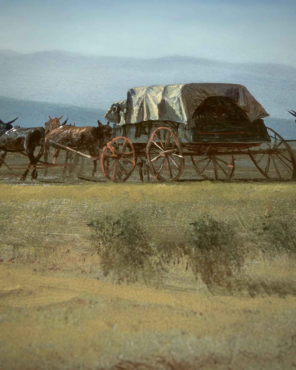 Wagen in de prairie op geweven fluweel, uitsnede 3 van 3