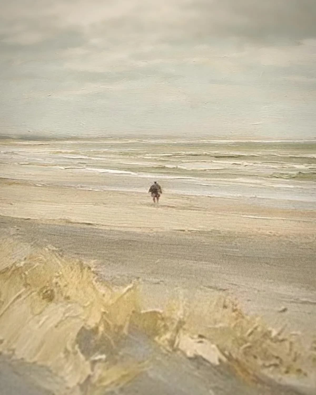 Wandelaar op het strand op geweven fluweel, uitsnede 3 van 3