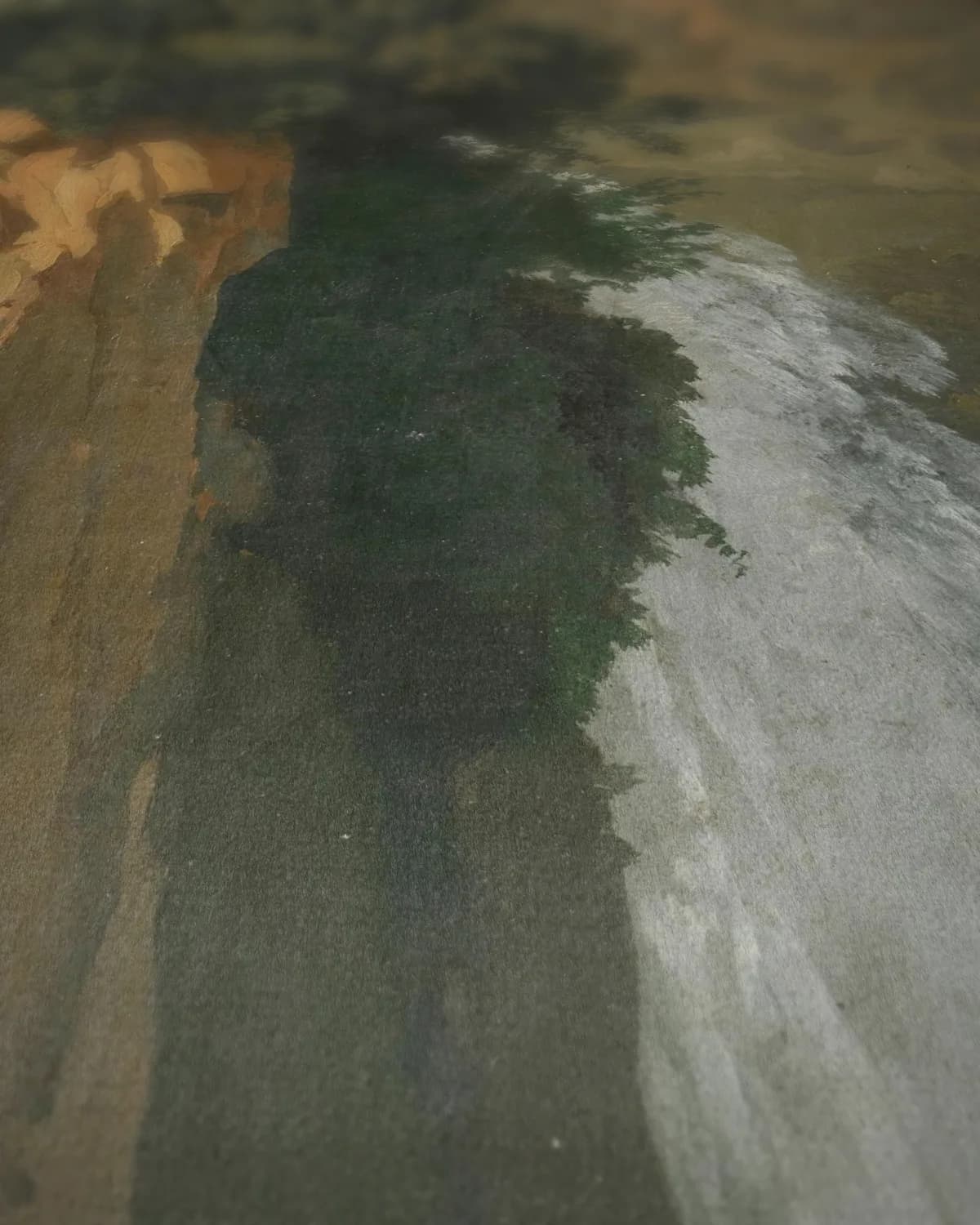 Waterval in een weelderig landschap op geweven fluweel, uitsnede 3 van 3