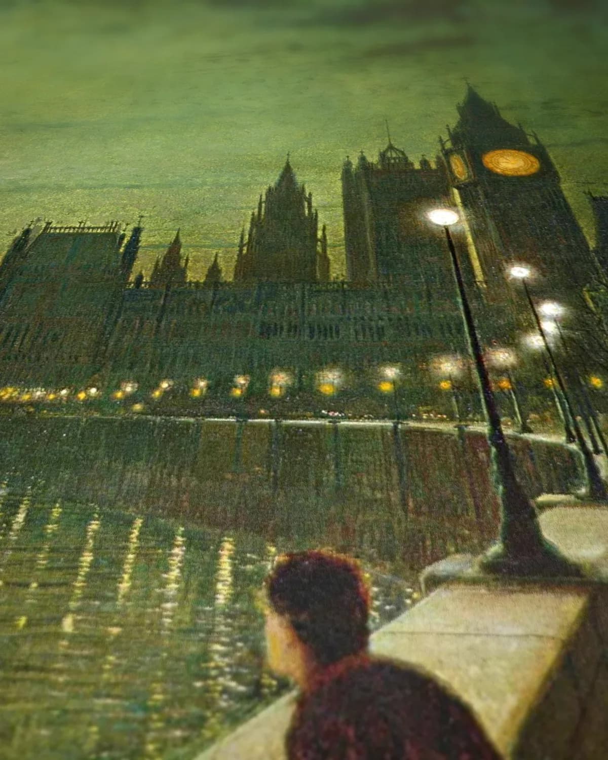Weerspiegelingen op de Theems, Westminster op geweven fluweel, uitsnede 3 van 3