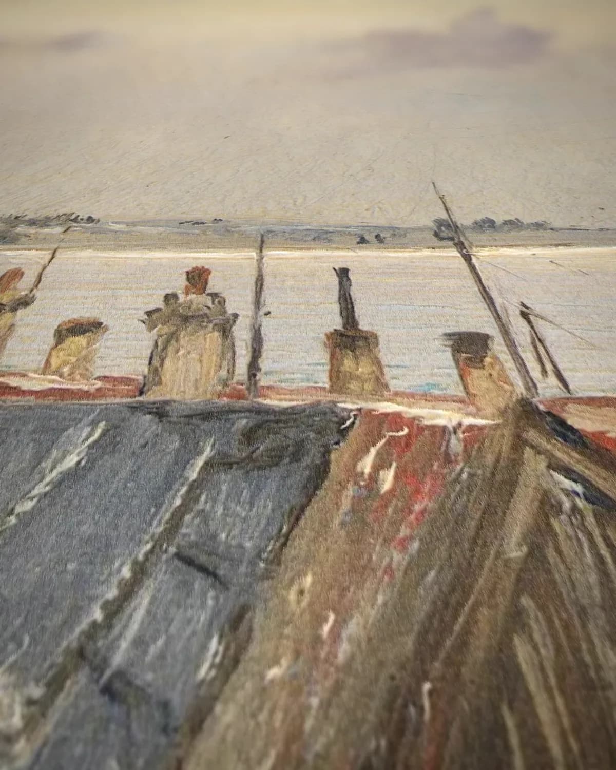 Winterdag boven Sankt Jørgensbjerg en de Roskilde Fjord op geweven fluweel, uitsnede 1 van 3