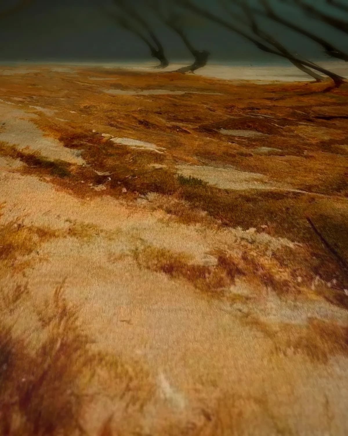 Winterlandschap bij maanlicht op geweven fluweel, uitsnede 1 van 3