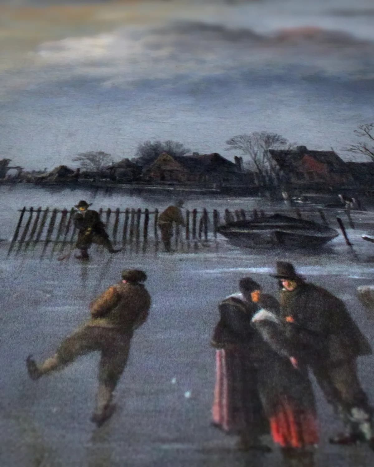 Winterlandschap met schaatsers, 1658 op geweven fluweel, uitsnede 3 van 3