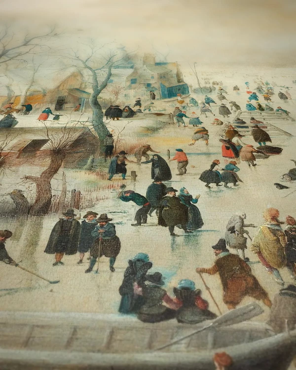 Winterlandschap met schaatsers op geweven fluweel, uitsnede 3 van 3
