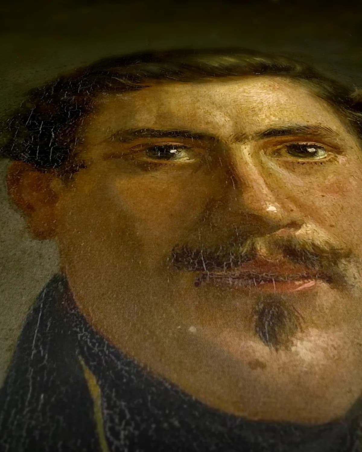 Zelfportret in het uniform van de jagers op geweven fluweel, uitsnede 3 van 3