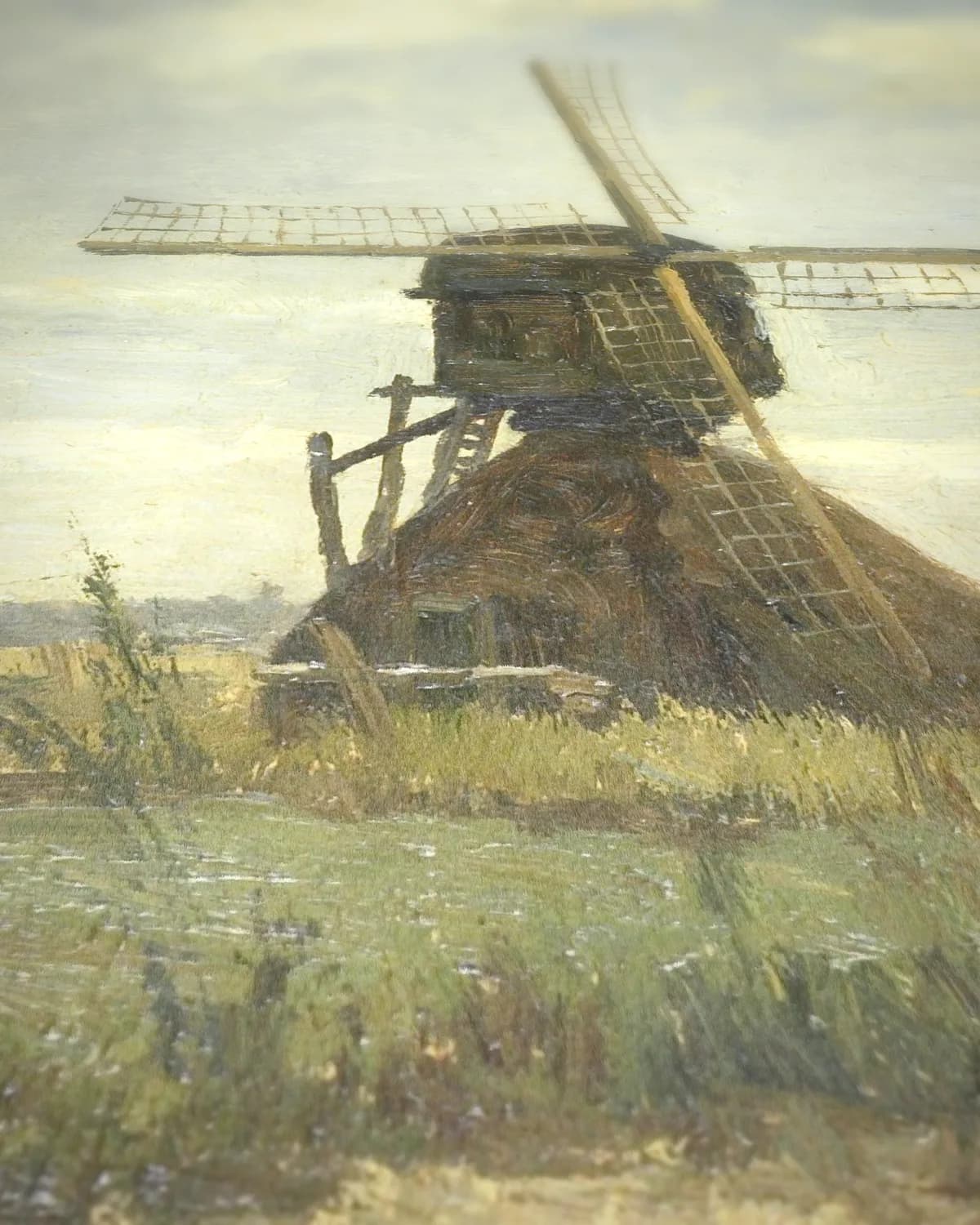 Zonnige dag, een molen aan een wetering op geweven fluweel, uitsnede 3 van 3