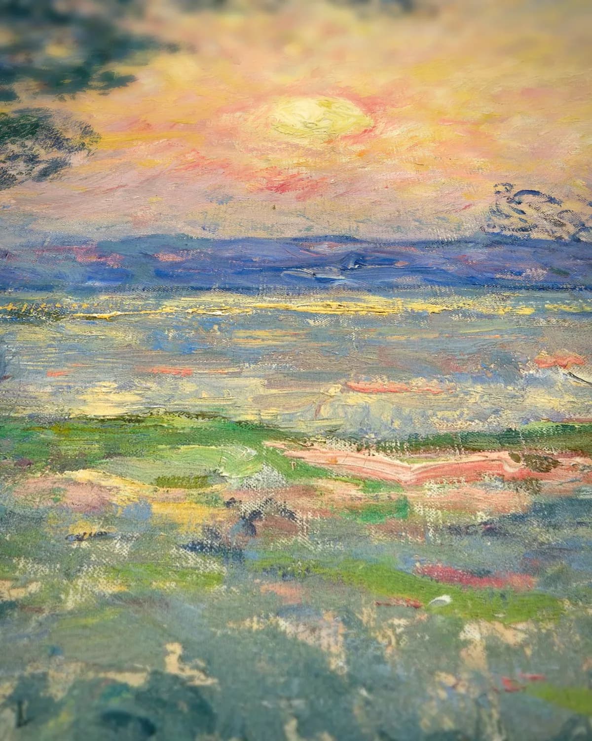 Zonsondergang aan het water op geweven fluweel, uitsnede 3 van 3