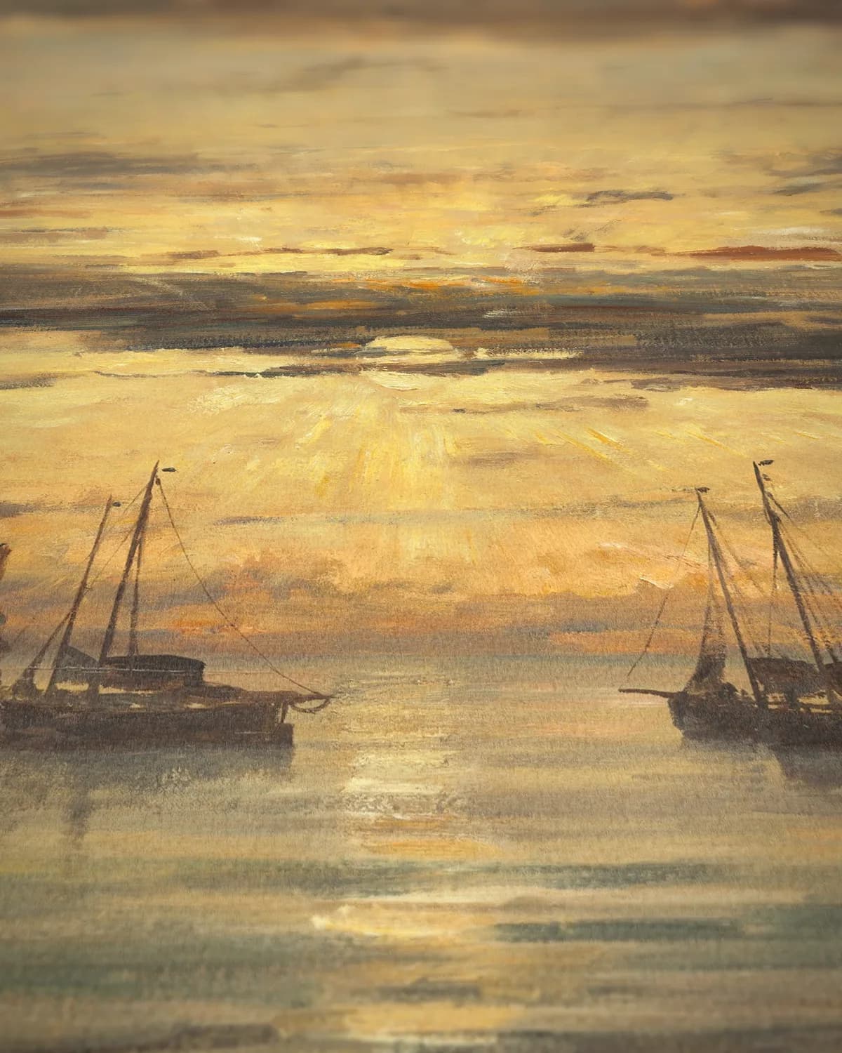 Zonsondergang bij Scheveningen op geweven fluweel, uitsnede 3 van 3