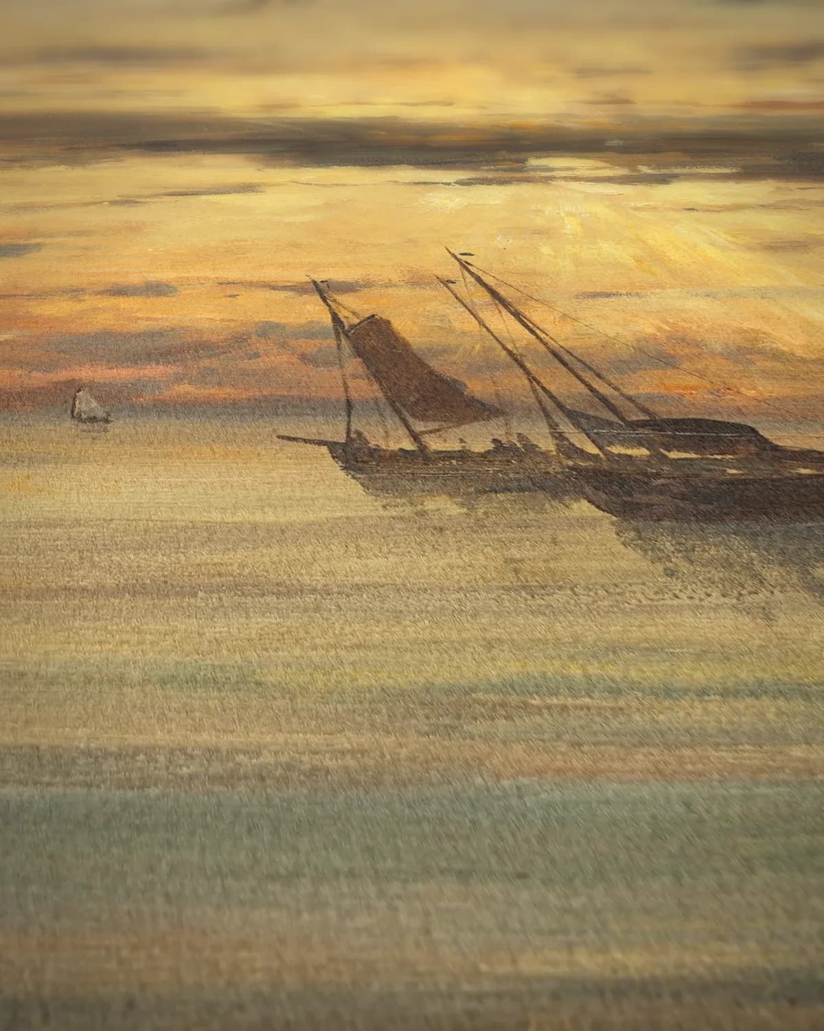 Zonsondergang bij Scheveningen op geweven fluweel, uitsnede 2 van 3