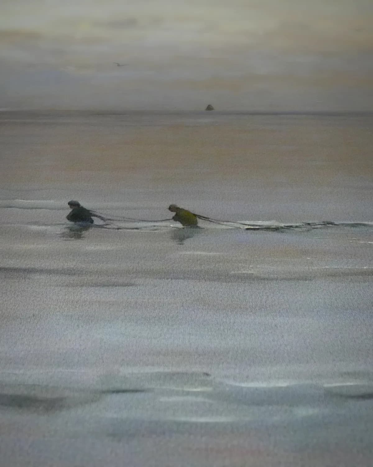 Zonsondergang met kreeftenvissers op geweven fluweel, uitsnede 3 van 3