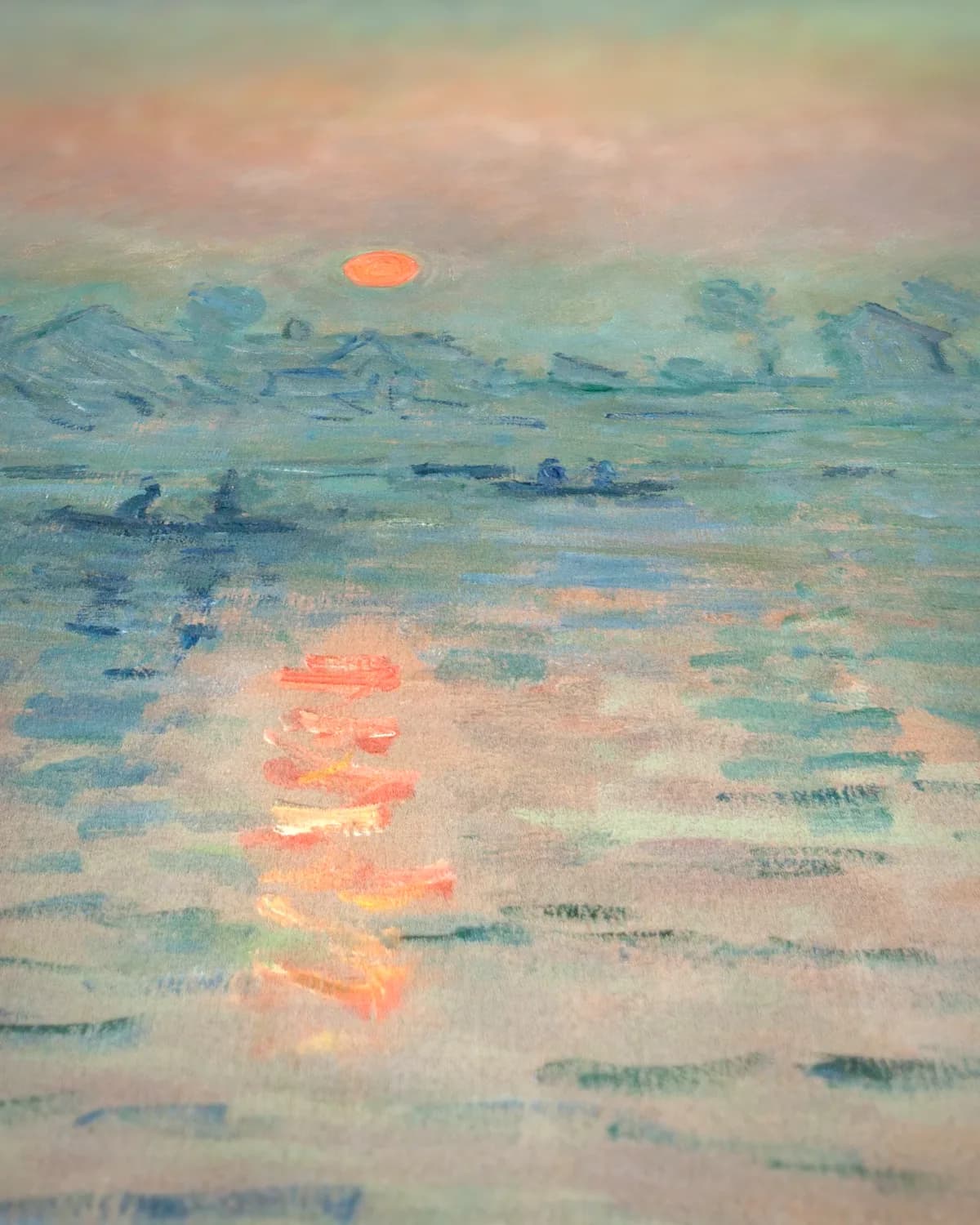 Zonsondergang op de Seine bij Lavacourt op geweven fluweel, uitsnede 3 van 3