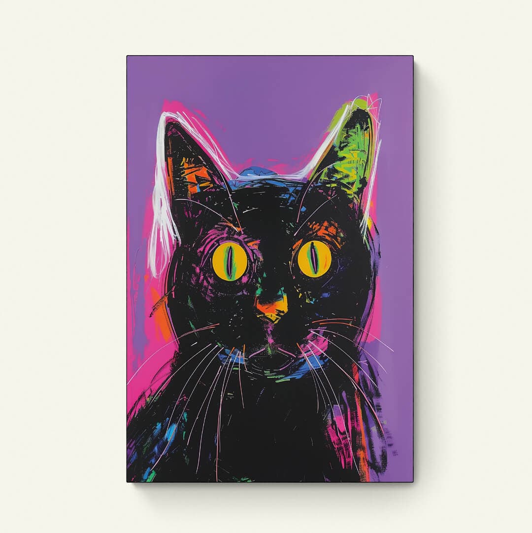 Zwarte Kat in Kleurrijke Stijl